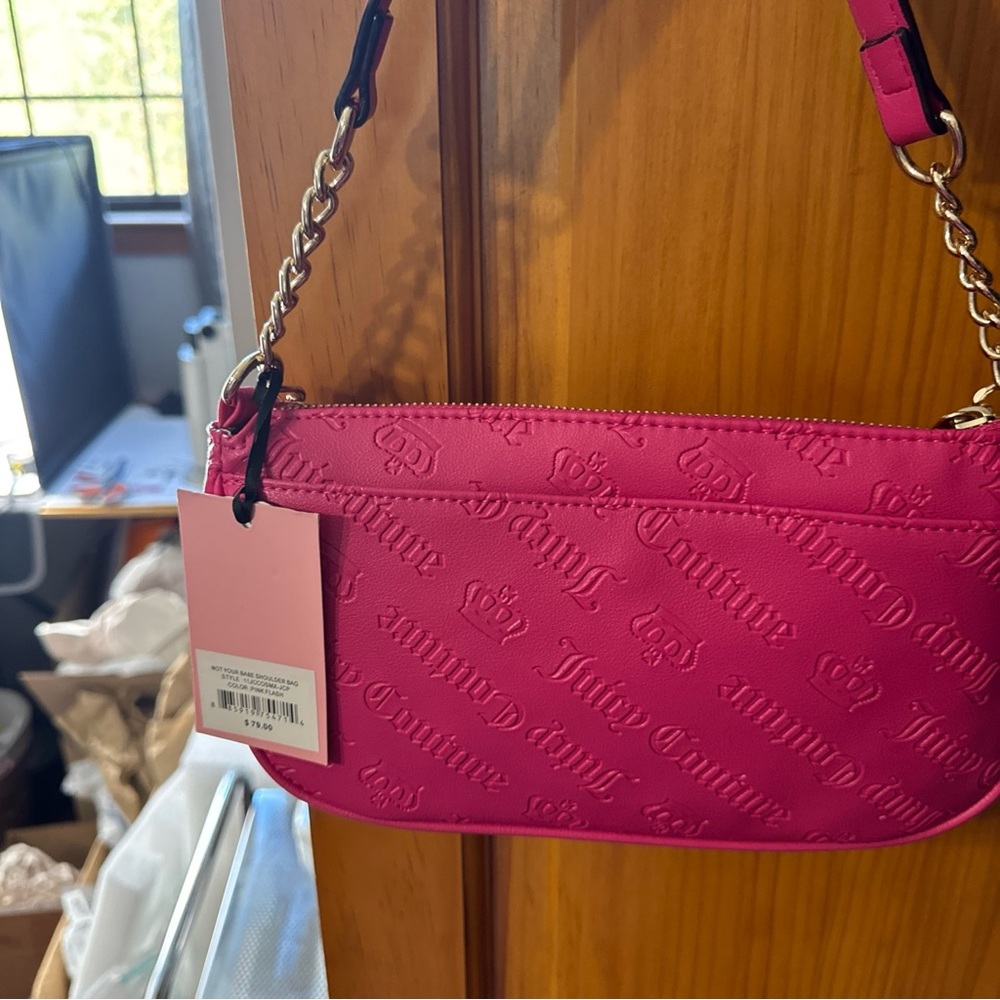 Juicy Couture Pink FlashNot Your Babe  Shoulder Bag with Gold Chain. With Charms - Picture 9 of 13